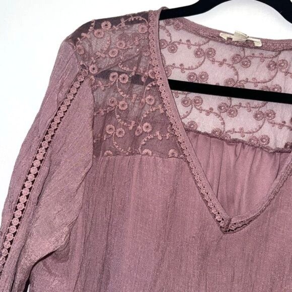 Indigo Rose Womens Lace Detail Tunic Dress 2X Mauve Polyester/Rayon Blend Machin - Picture 2 of 10